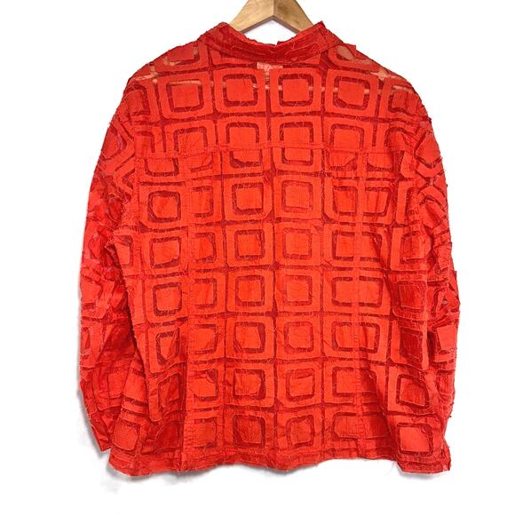 Ruby Road Orange Sheer Top Plus 20W‎ Mother of Pearl Buttons 3/4 Roll Tab Fringe - Picture 4 of 10